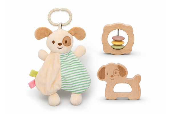 BABY COMFORTER RATTLE GIFT SET  - PUPPY DOG