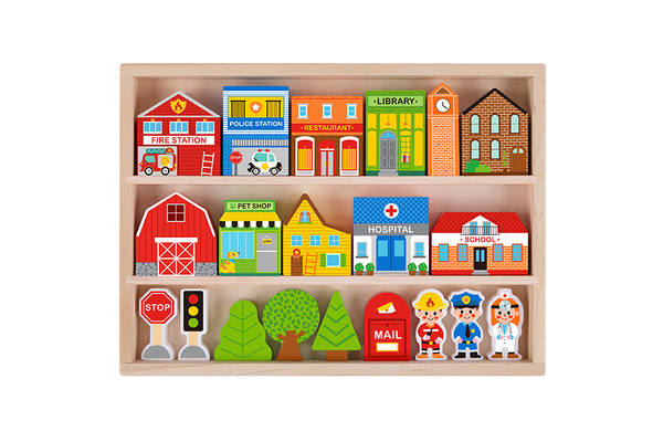 TOWN PLAY SET IN WOODEN CASE