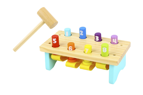 WOODEN KNOCK BENCH WITH 8 PINS