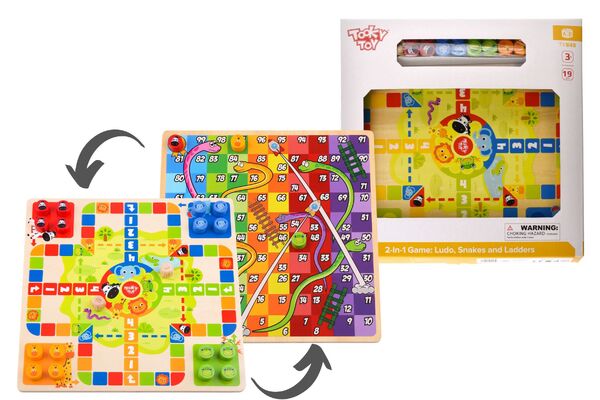 2 IN 1 WOODEN BOARD GAME - LUDO GAME, SNAKES AND LADDERS