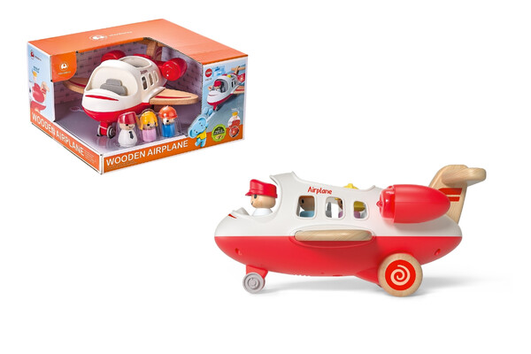 WOODEN AIRPLANE WITH SOUND AND LIGHT RED