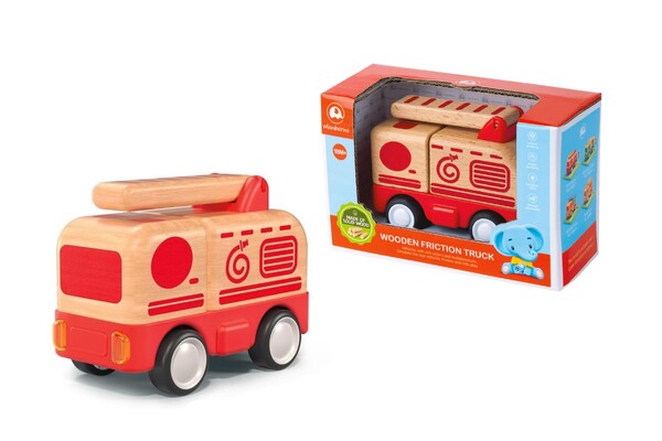 WOODEN FRICTION TRUCK FIRE ENGINE WITH SOUND AND LIGHT